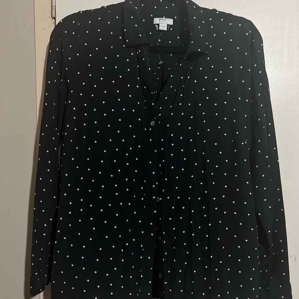 NWOT J.Jill Black Polka Dot Button Down Blouse size S
